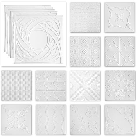 Dalles de plafond polystyrène XPS blanc nombreux motifs 50x50cm paquet d'épargne no.71 à no.116