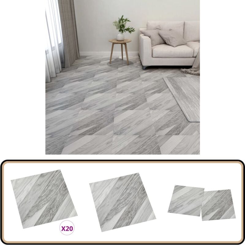 Dalles de plancher autoadhésives 20 pcs pvc 1,86 m² gris rayé - Carrelage Pvc - Dallettes De Sol - Planchers Autocollants - Revêtement De Sol