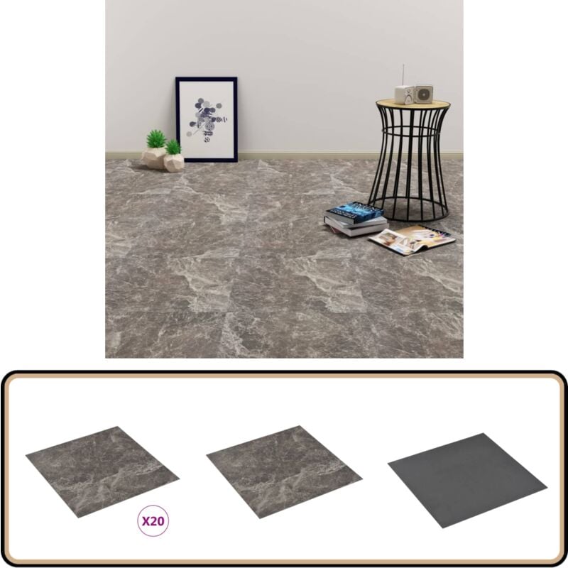 Dalles de plancher autoadhésives 20 pcs PVC 1,86 m² marbre noir - Carrelage Pvc - Dallettes De Sol - Planchers Autocollants - Revêtement De Sol