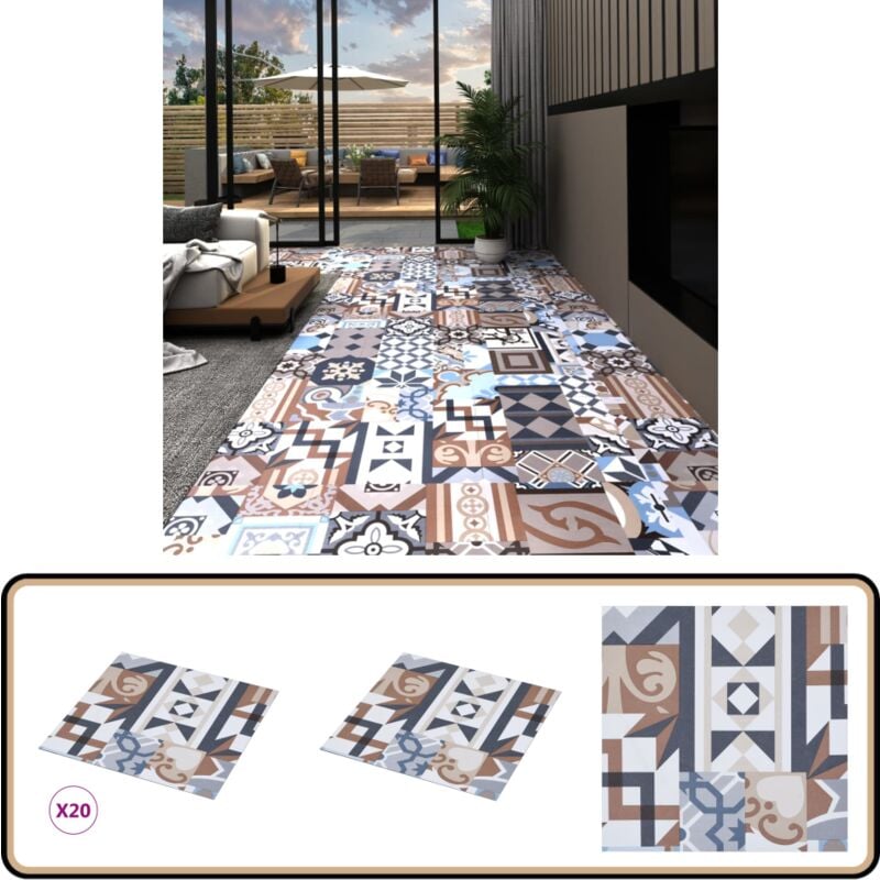 Dalles de plancher autoadhésives 20 pcs pvc 1,86m² motif mono - Carrelage Pvc - Dallettes De Sol - Planchers Autocollants - Revêtement De Sol