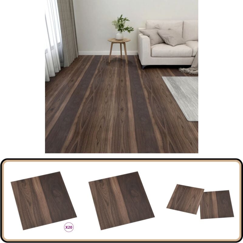 Dalles de plancher autoadhésives 20pcs pvc 1,86 m² marron foncé - Carrelage Pvc - Dallettes De Sol - Planchers Autocollants - Revêtement De Sol