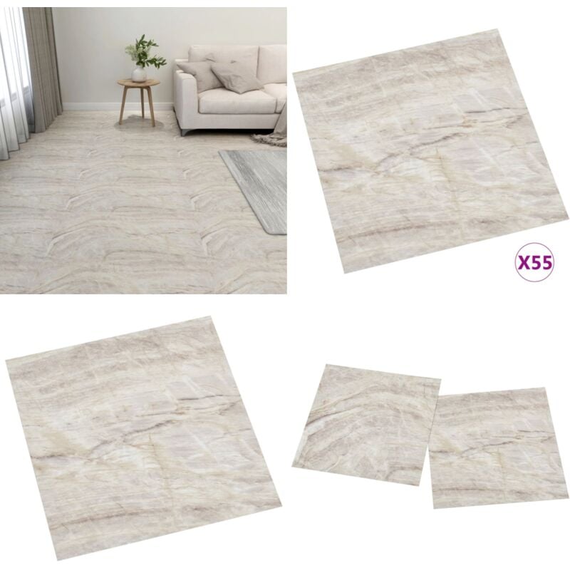 Dalles de plancher autoadhésives 55 pcs pvc 5,11 m² beige - Carrelage Pvc - Dallettes De Sol - Planchers Autocollants - Revêtement De Sol Intérieur