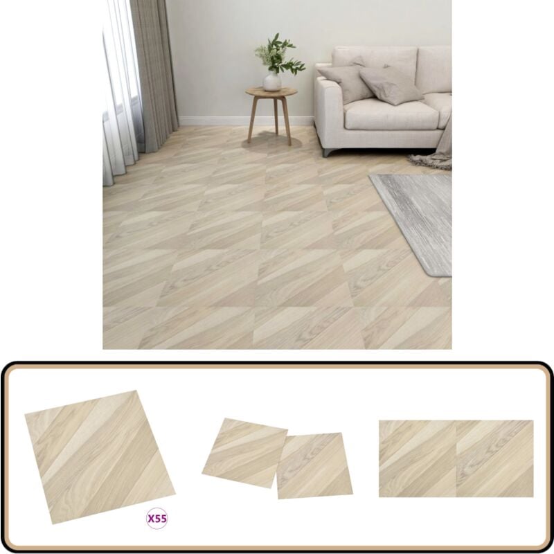 Dalles de plancher autoadhésives 55 pcs pvc 5,11 m² beige rayé - Carrelage Pvc - Dallettes De Sol - Planchers Autocollants - Revêtement De Sol