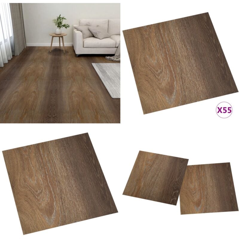 Dalles de plancher autoadhésives 55 pcs pvc 5,11 m² Marron - Carrelage Pvc - Dallettes De Sol - Planchers Autocollants - Revêtement De Sol - Parquet
