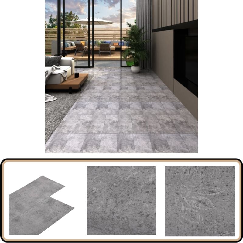 Dalles de plancher pvc autoadhésif 5,21 m² 2 mm marron ciment - Parquet Pvc - Revêtement De Sol Pvc - Dallettes De Sol - Carrelage Imitation Bois