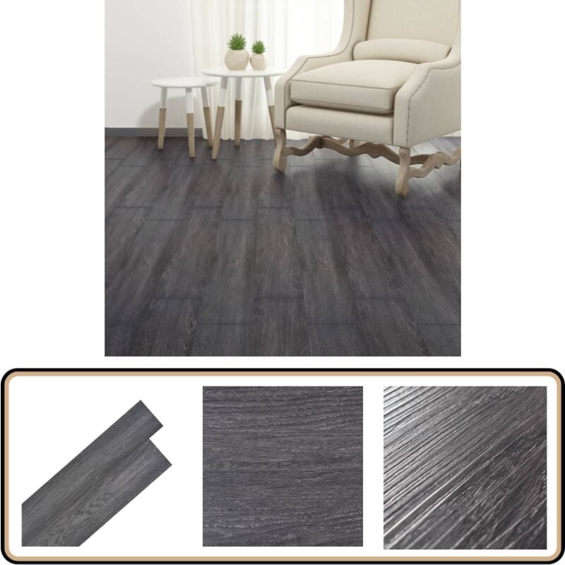 Dalles de plancher pvc autoadhésif 5,21 m² 2 mm noir et blanc - Parquet Pvc - Carrelage Imitation Bois - Dallettes De Sol - Planchers Autocollants