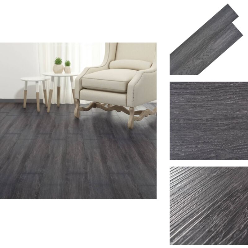 Dalles de plancher pvc autoadhésif 5,21 m² 2 mm noir et blanc - Parquet Pvc - Carrelage Imitation Bois - Dallettes De Sol - Planchers Autocollants