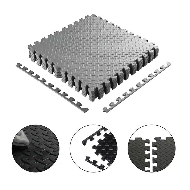 Dalles de sol puzzle Mousse EVA Gris 12 mm - 120x120 cm - Lot de 4 dalles avec bordures