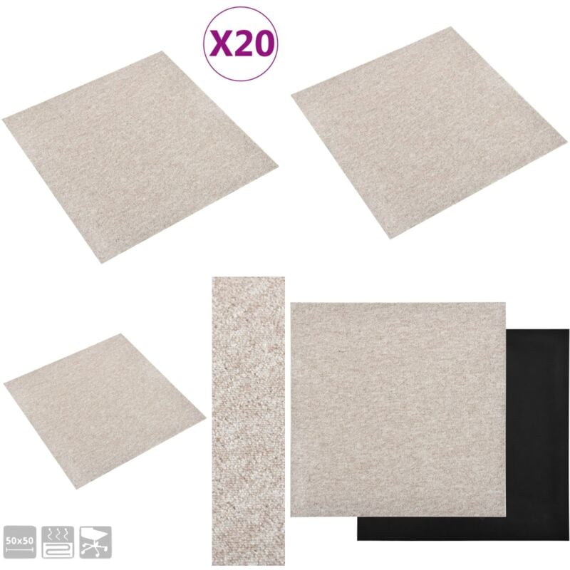 Dalles de tapis de sol 20 pcs 5 m² 50x50 cm Beige clair - Carrelage Intérieur - Carreau De Sol - Dallettes De Sol - Revêtement De Sol - Revêtement