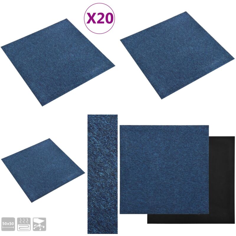 Vidaxl - Dalles de tapis de sol 20 pcs 5 m² 50x50 cm Bleu foncé - Carrelage Intérieur - Carreau De Sol - Dallettes De Sol - Revêtement De Sol