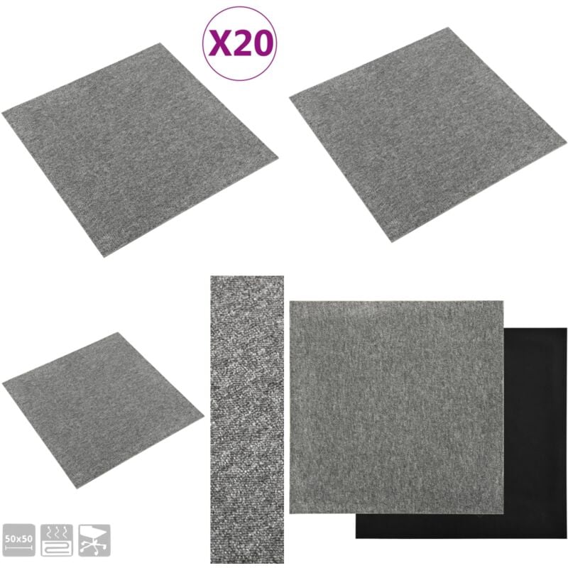 Dalles de tapis de sol 20 pcs 5 m² 50x50 cm Gris - Carrelage Intérieur - Carreau De Sol - Dallettes De Sol - Revêtement De Sol - Revêtement Mural