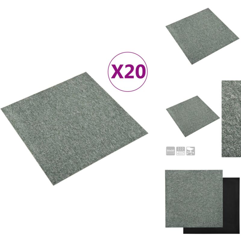 Vidaxl - Dalles de tapis de sol 20 pcs 5 m² 50x50 cm Vert - Carrelage Intérieur - Carreau De Sol - Dallette De Sol - Revêtement De Sol - Revêtement