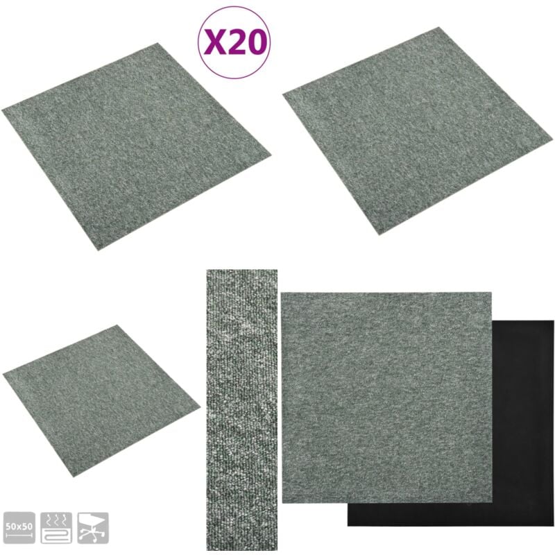 Vidaxl - Dalles de tapis de sol 20 pcs 5 m² 50x50 cm Vert - Carrelage Intérieur - Carreau De Sol - Dallette De Sol - Revêtement De Sol - Revêtement