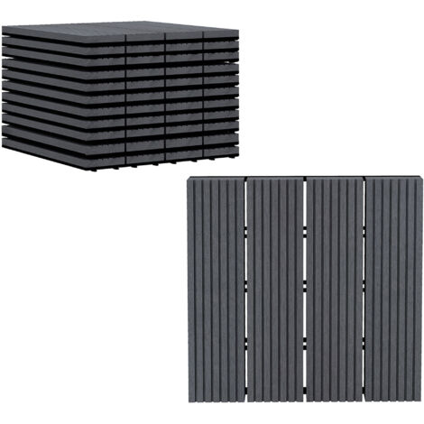 Dalles de terrasse antidérapantes en HDPE recyclé, 30x30 cm, grises, lot de 11, pour extérieur