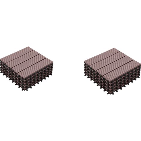 Dalles de terrasse en bois composite WPC 30 x 30 cm Dalles clipsables jardin extérieur Marron x10