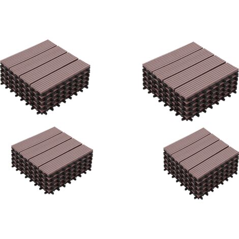Dalles de terrasse en bois composite WPC 30 x 30 cm Dalles clipsables jardin extérieur Marron x20