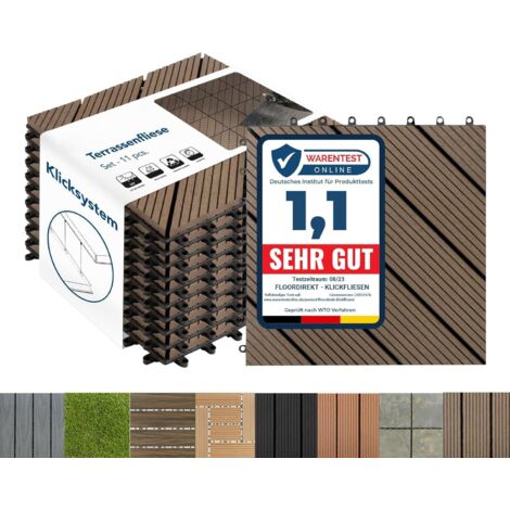 Dalles de Terrasse Lot de 11 pièces, Classic Marron foncé Diagonale 30 x 30 cm - 1 m²