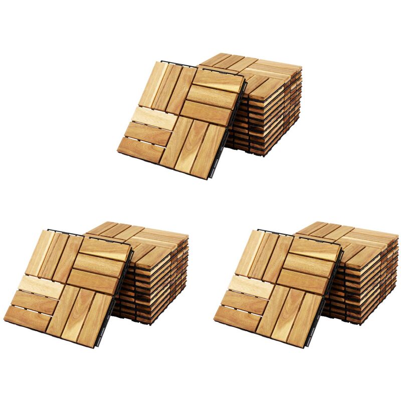 Lot de 36 dalles de terrasses 30x30cm en bois d'acacia. motif carré. clipsables