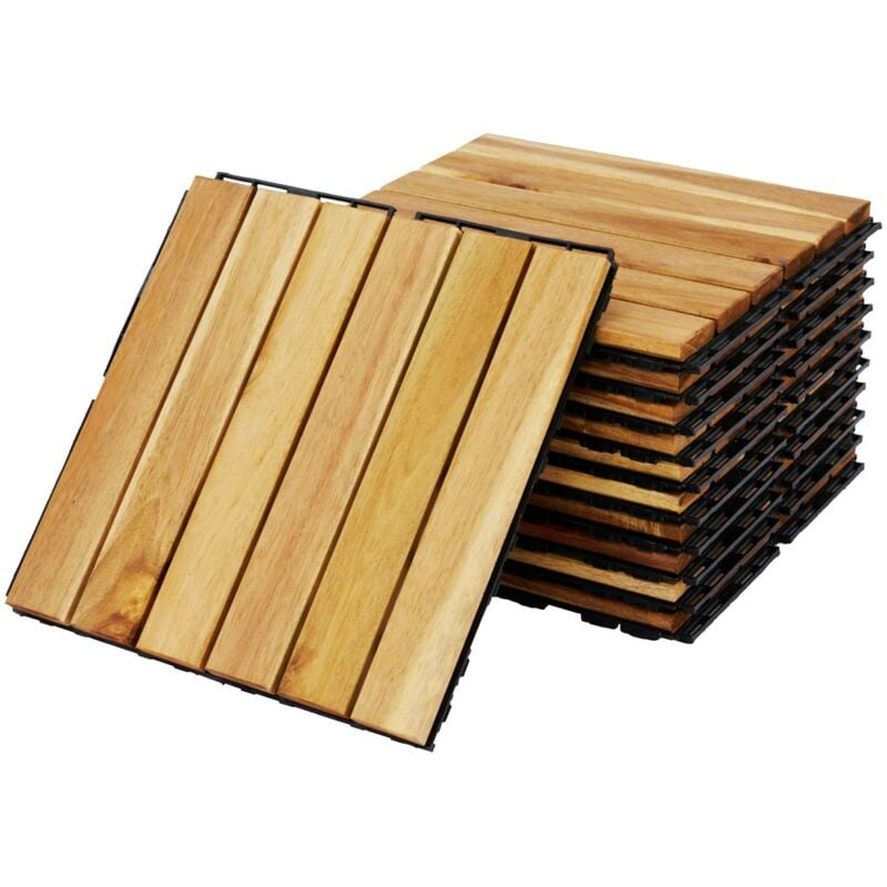 Dalles de terrasses 30x30cm en bois d'acacia. motif linéaire. à lattes. clipsables Lot de 10 dalles (environ 0.9m²)