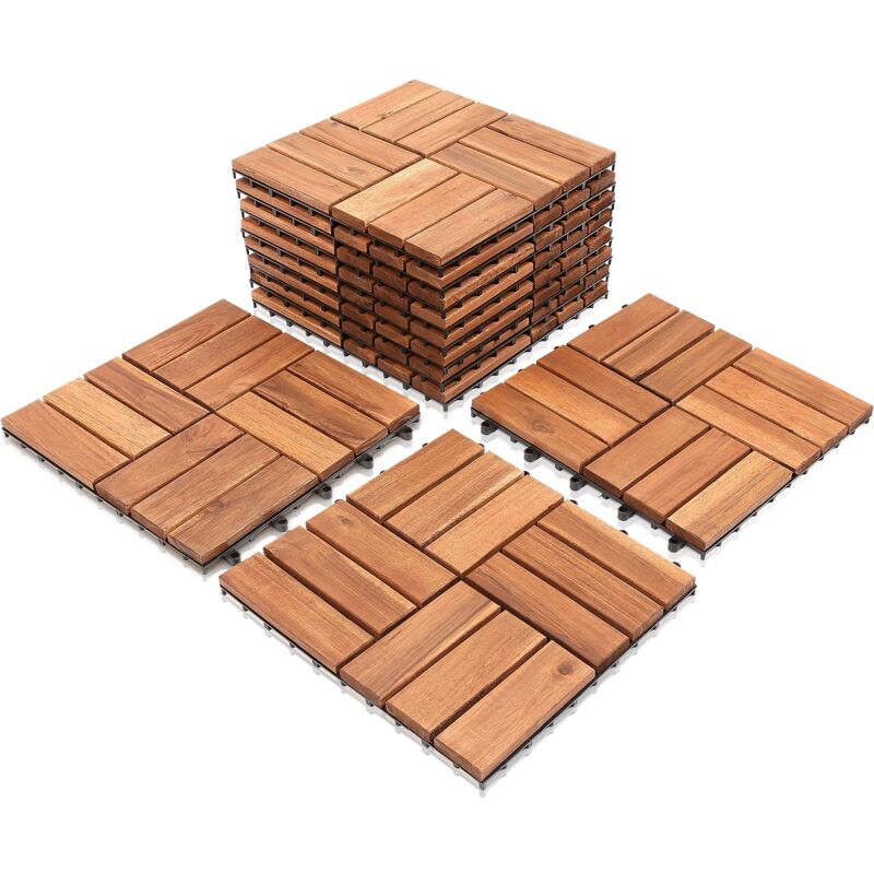 Lot de 11 dalles en bois d'acacia - 1 m² - 30 x 30 cm - Pour balcon, jardin, terrasse, balcon