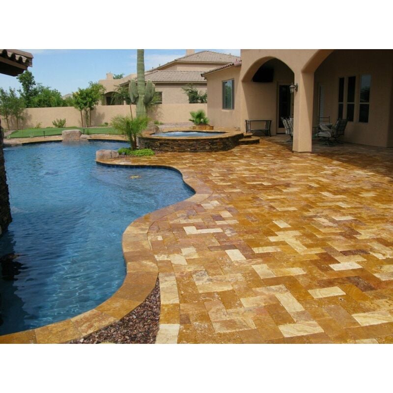 Stone By Stone - Dalles et Pavés Travertin 1er Choix - Jaune - 15x15x3cm - Vieilli - (1 m²)