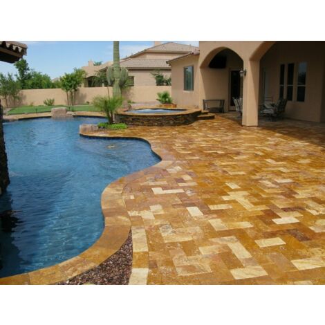 Dalles et Pavés Travertin 1er Choix - Jaune - 15x15x3cm - Vieilli - (1 m²)