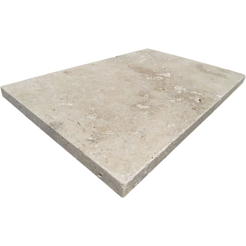 Stone By Stone - Dalles et Pavés Travertin 1er Choix - Mix Beige - 40,6x40,6x3cm - Vieilli - (1 m²)