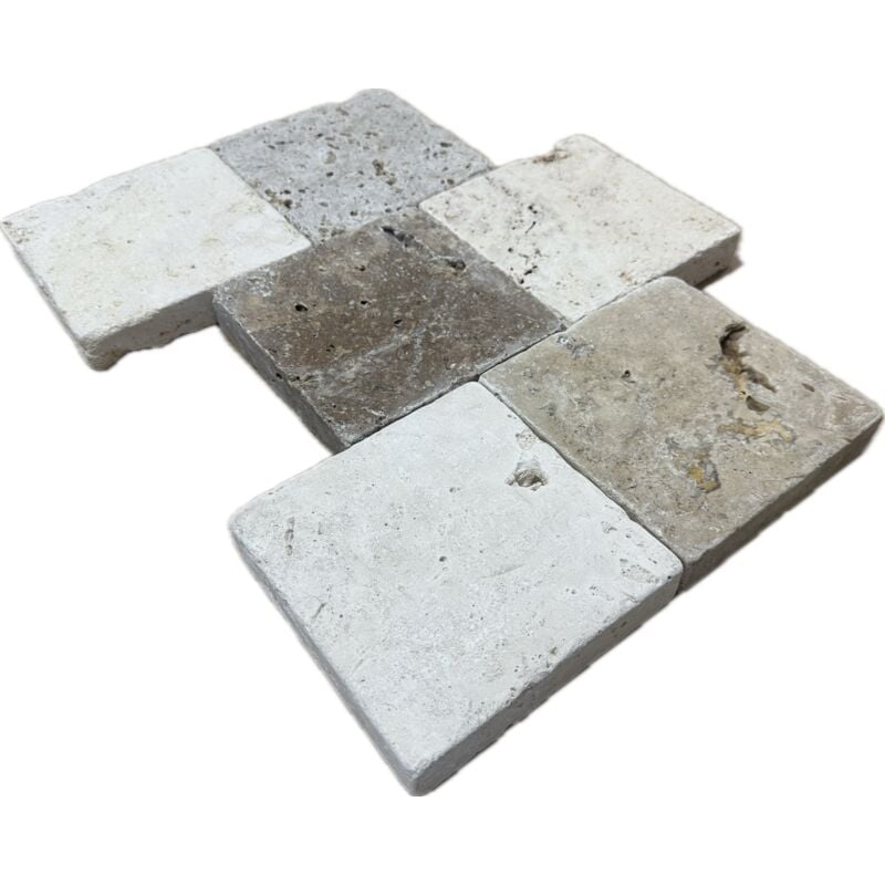 Stone By Stone - Dalles et Pavés Travertin Rustique - Mix Beige - 15x15x3cm - Vieilli - (1 m²)