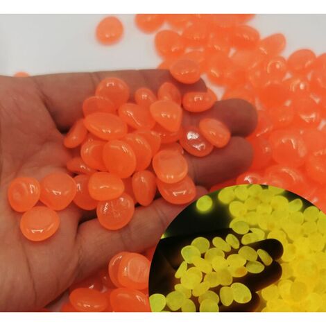 Dalles lumineuses colorées en pierre lumineuse pour jardin, aquarium, allée, décoration en résine, gravier, 300 pièces, aquarium, pierre d'aménagement paysager (orange)