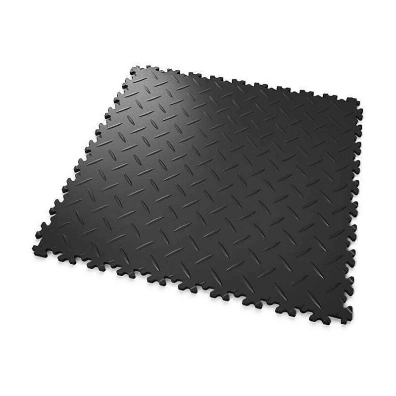 Mosaik Floor - dalles mosaik pvc Éco-Noir - garage, atelier - Épaisseur 5mm Surface Tôle Larmée - Noir