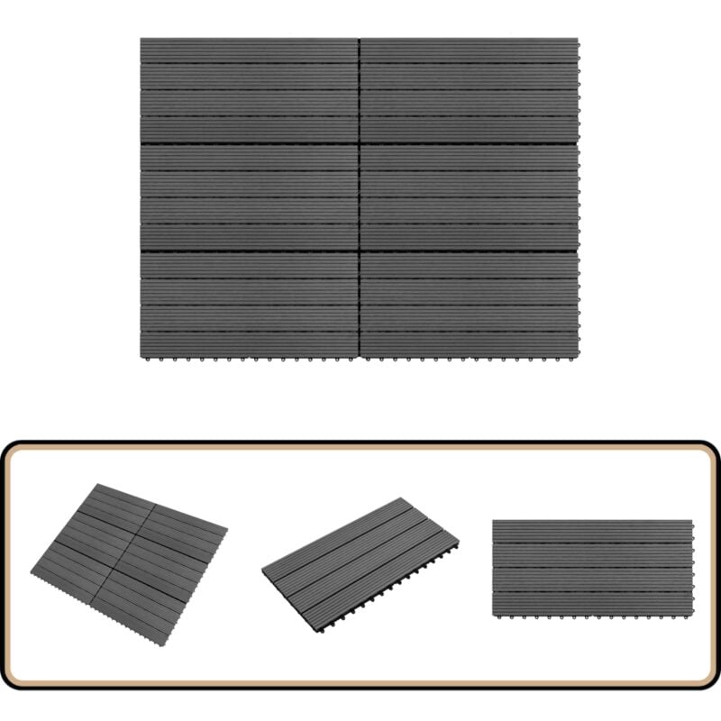 Dalles wpc 60x30 cm 6 pcs 1m² Gris - Carrelage Extérieur - Dallettes Terrasse - Tuiles Composites - Terrasse Bois Plastique - Revêtement Sol Exterieur