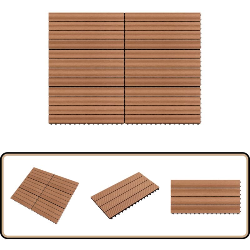 Dalles wpc 60x30 cm 6 pcs 1m² Marron - Carrelage Extérieur - Dallettes Terrasse - Tuile Terrasse - Terrasse Composite - Revêtement Sol Extérieur