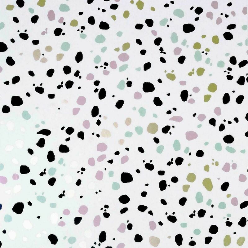 Arthouse - Dalmation Spots Dots White Black Pink Blue Metallic Gold Wallpaper - Pink, Blue, White, Black, Gold