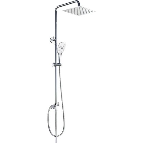 DALMO Edelstahl-Duschsäule ohne Wasserhahn, Duschset mit verstellbarer Brausestange und Handbrause mit 3 Strahlarten – DBWF01XS