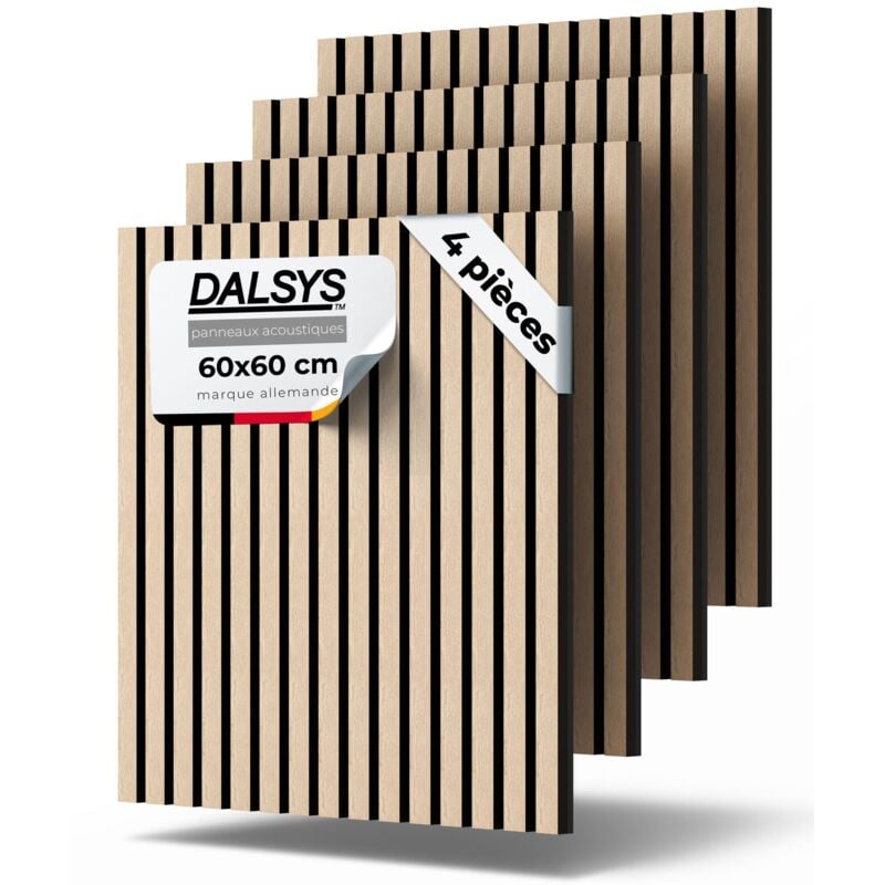 Panneaux tasseaux acoustiques bois - 60x60cm, 4 pièces, Chêne clair - Dalsys