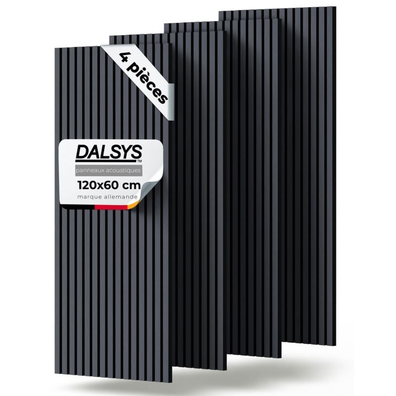 Panneaux tasseaux acoustiques bois - 120x60cm, 4 pièces, Chêne noir - Dalsys