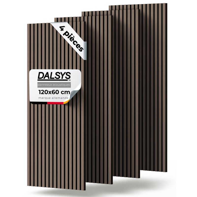 Panneaux tasseaux acoustiques bois - 120x60cm, 4 pièces, Noyer - Dalsys