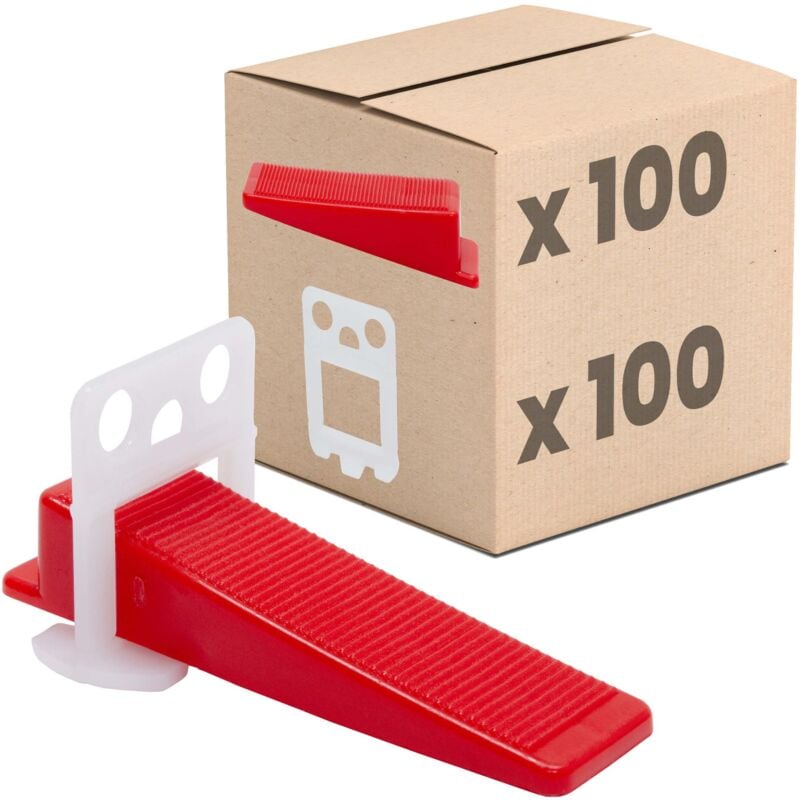 Système de nivellement pour carrelage, set d'aide à la pose, outil de carreleur - 1mm Set : 200pcs, 100 languettes + 100 cales - Dalsys