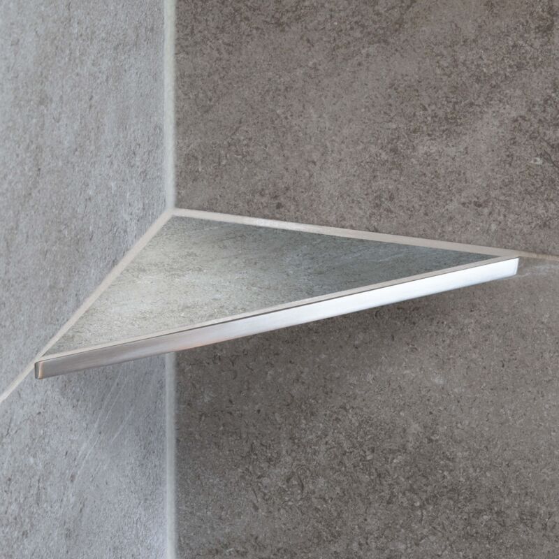 Tablette de douche à carreler sans percer 205mm x 205mm Argent Étagère de douche Angle à monter ultérieurement, acier inoxydable résistant à la