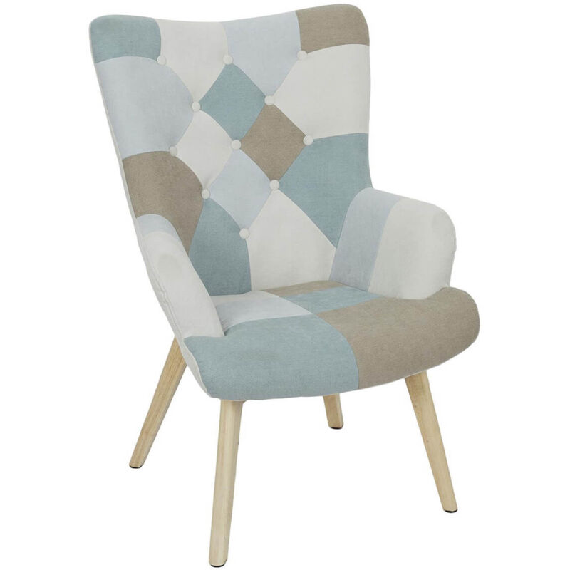 Altobuy - damas - Fauteuil Motif Patchwork Bleu et Gris