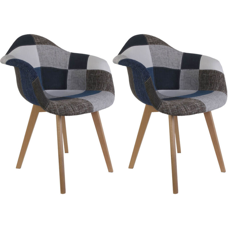DAMAS - Lot de 2 Fauteuils Patchwork Bleu et Gris - Bleu