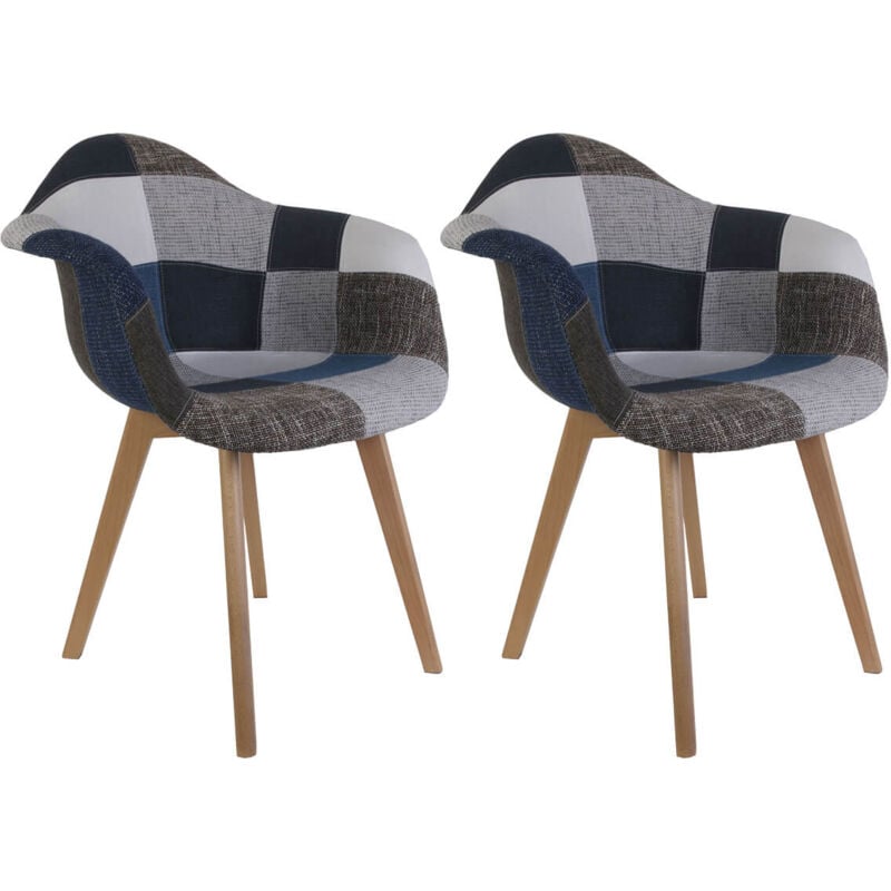 Altobuy - damas - Lot de 2 Fauteuils Patchwork Bleu et Gris