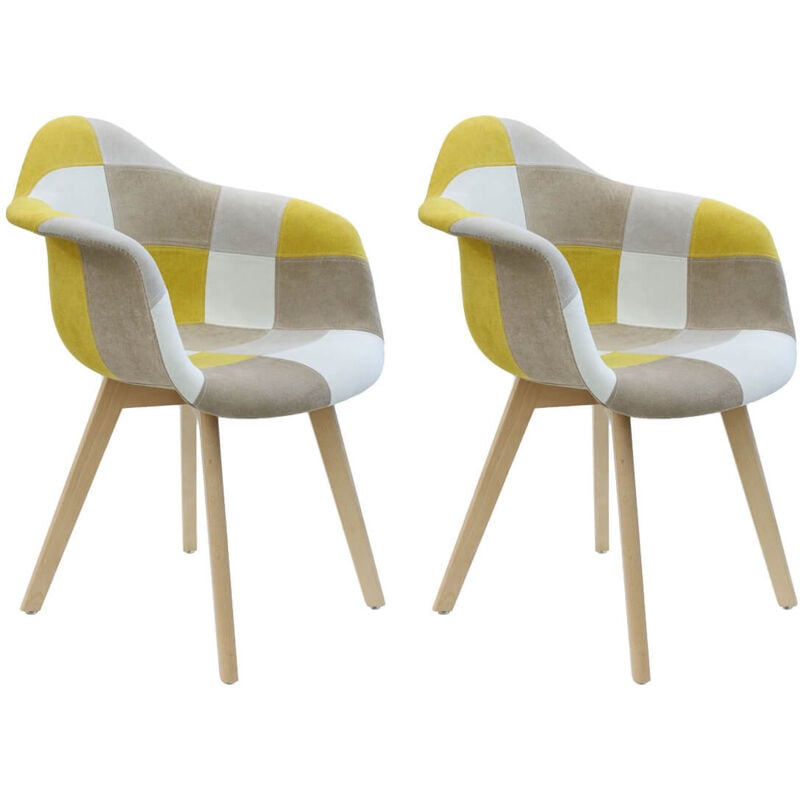 DAMAS - Lot de 2 Fauteuils Patchwork Jaunes - Jaune