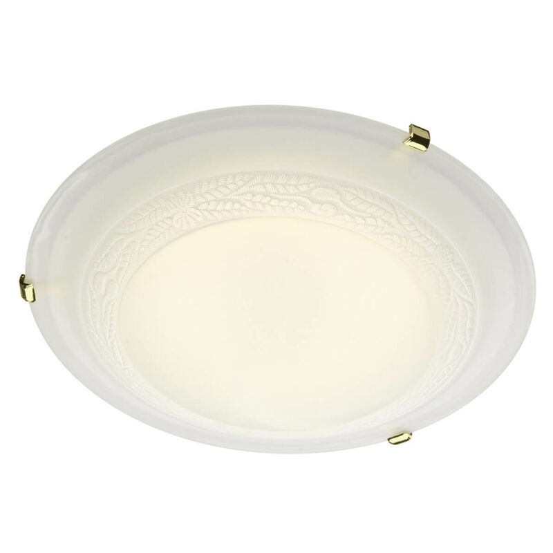 10darlighting - Damast Deckenleuchte mit weißem Alabasterglas und poliertem Messing 1 Glühbirne