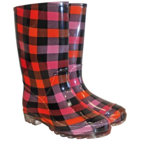Damen Gummistiefel PVC Karomuster 39