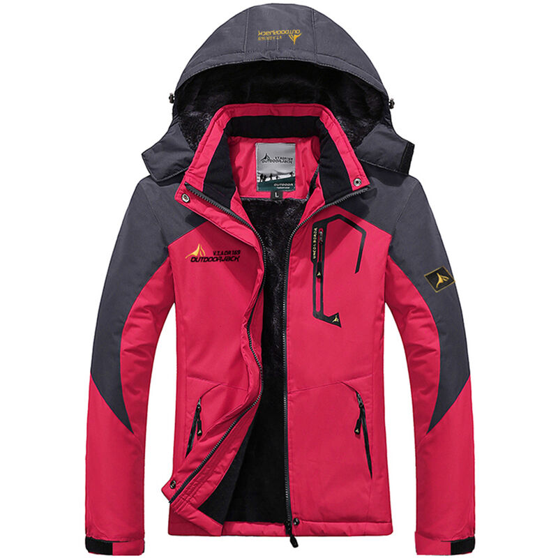 Damen Mountain Wasserdichte Shelljacke Skijacke Winddichte Jacke Winter Warme Jacke für Camping Wandern Skifahren,2XL, Rose rot - 2XL, Rose rot