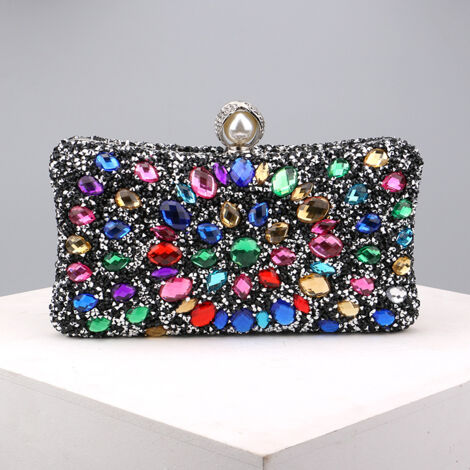 Dames Strass Sac de Soiree Multicolore Eblouissant Cristal Pochette Faire la Fete De Mariee Mariage Cocktail Sac a Main