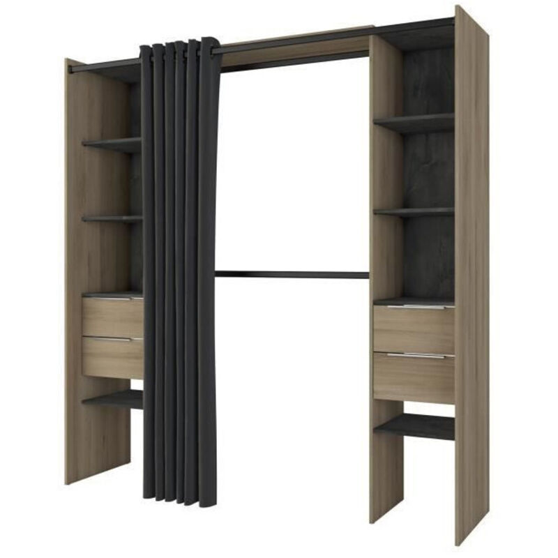 Dressing extensible 115/190x50x203 cm chêne et effet béton