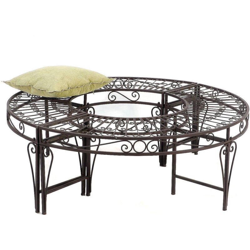Banc rond en métal résistant aux intempéries Marron ø 135 cm Banc d'arbre 96188 Banc de jardin Banc de parc Banc - Dandibo