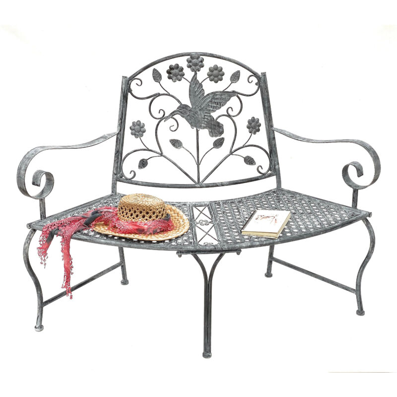 DanDiBo Banc semi-circulaire Métal Résistant aux intempéries Gris 130 cm Banc d'arbre 96013 Banc de jardin Banc de parc Banc en fer